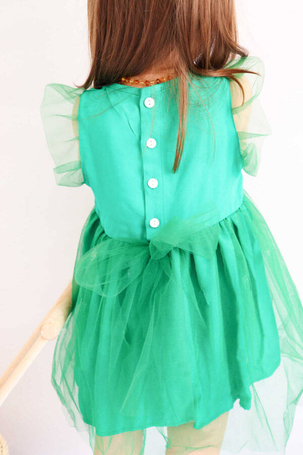 SSY22 - Yeşil Happy Papatya Nakışlı Tül Elbise (1)