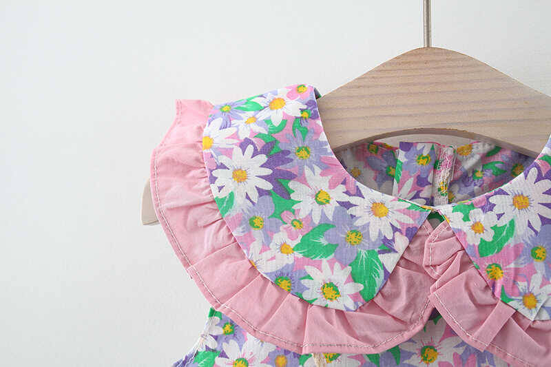 Pembe Çiçek Desenli Elbise ve Çanta 2'li Set - Thumbnail