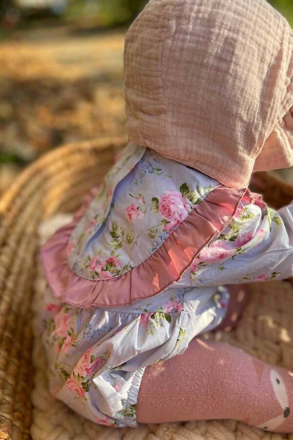 Pembe Çiçekli Kız Bebek Tulum - Thumbnail