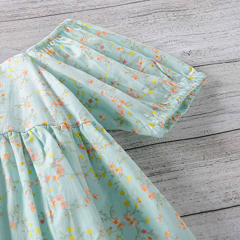 Pembe Fiyonklu Yeşil Çiçekli Elbise - Thumbnail