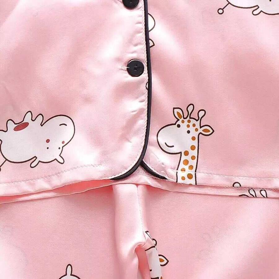 Pembe Kuzu Detaylı Saten Pijama Takımı - Thumbnail