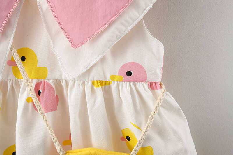 Pembe Ördek Desenli Elbise Ve Çantalı 2'li Set - Thumbnail