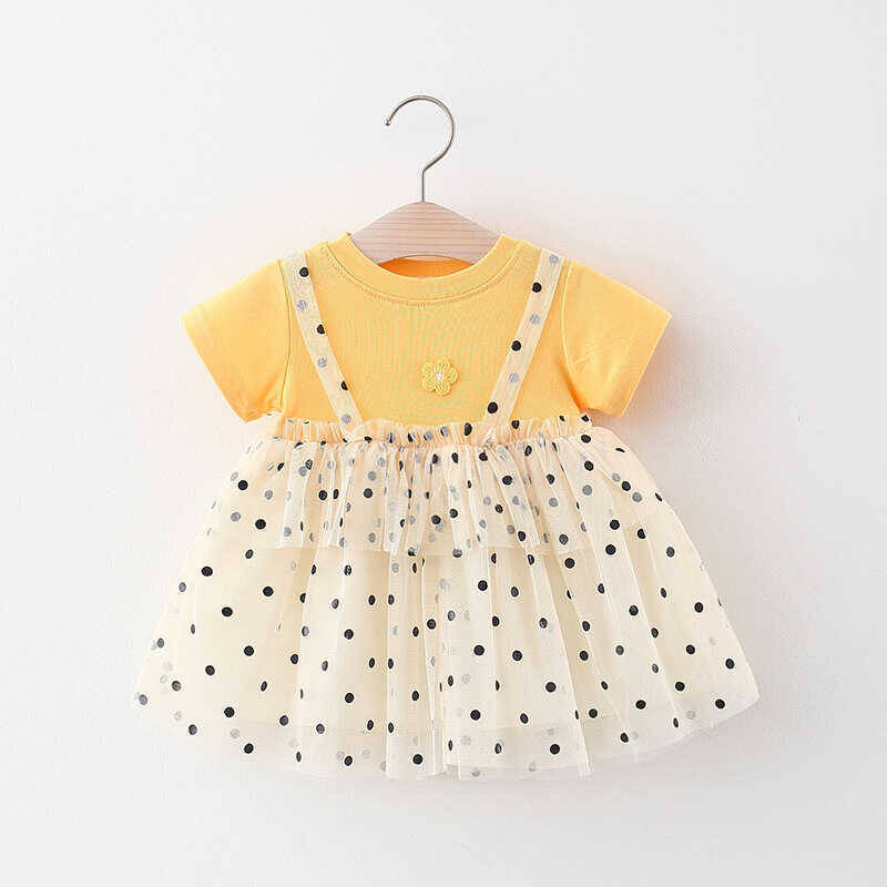 Puantiye Detaylı Sarı Tül Elbise - Thumbnail