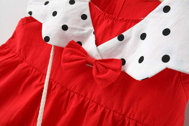 Puantiye Yaka Detaylı Kırmızı Elbise Ve Çanta 2'li Set - Thumbnail