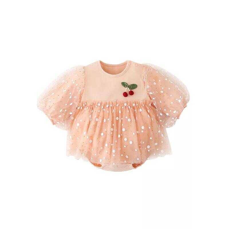 TEKLEME - Puantiyeli Pembe Tül Romper