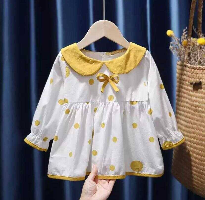 TEKLEME - Puantiyeli Sarı Bebe Yaka Elbise