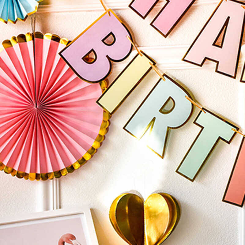 Renkli Harf Baskılı Doğum Günü Bayrağı - Thumbnail