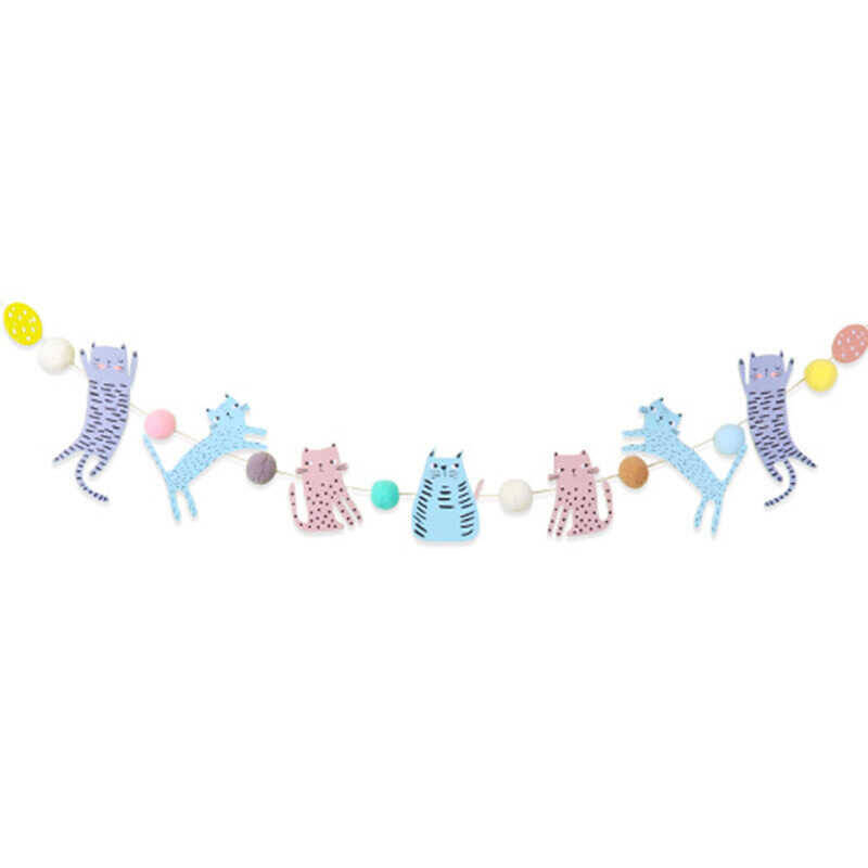 Renkli Kedi Ve Köpek Figürlü Doğum Günü Bayrağı - Thumbnail