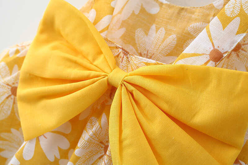 Sarı Çiçek Fiyonk Elbise - Thumbnail
