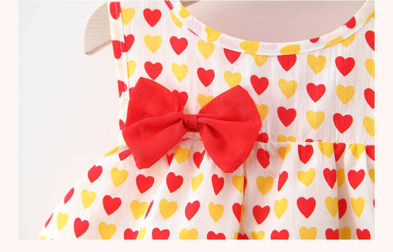 Sarı Kalp Desenli Fiyonklu Elbise Ve Şapka 2'li Set - Thumbnail