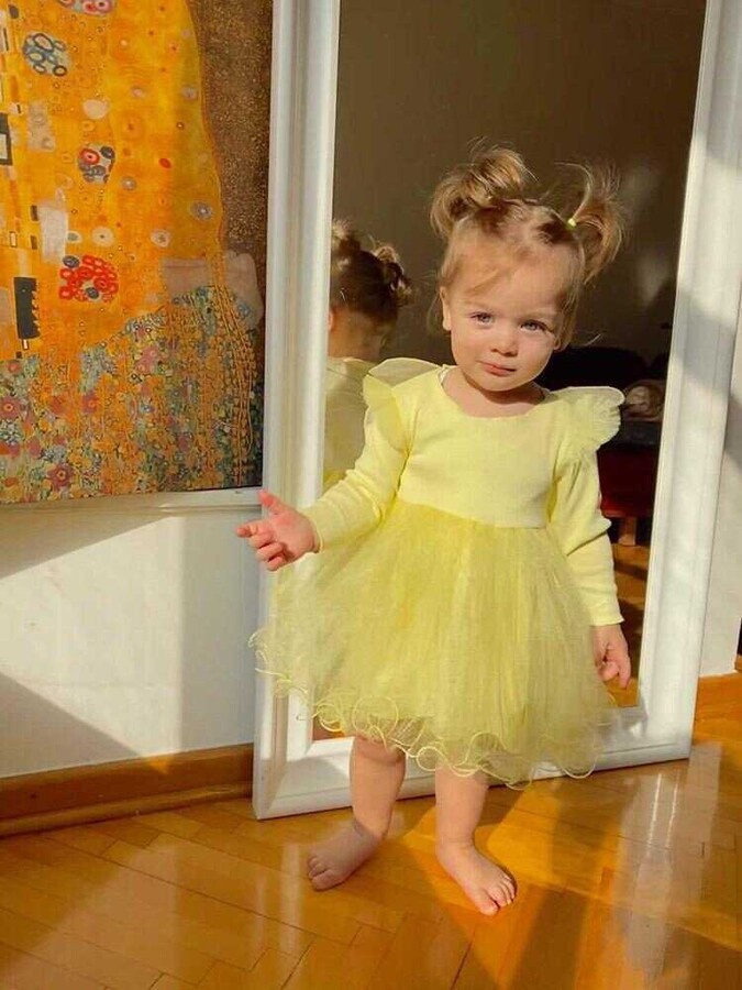 Sarı Kanatlı Kız Çocuk Elbise - Thumbnail