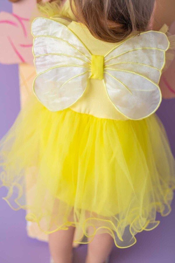 Sarı Kanatlı Kız Çocuk Elbise - Thumbnail