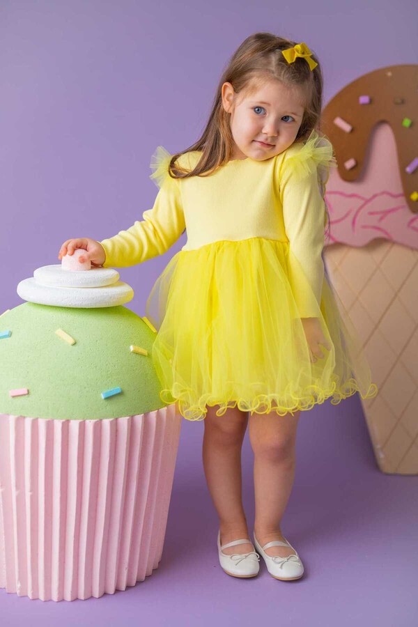 BBS - Sarı Kanatlı Kız Çocuk Elbise