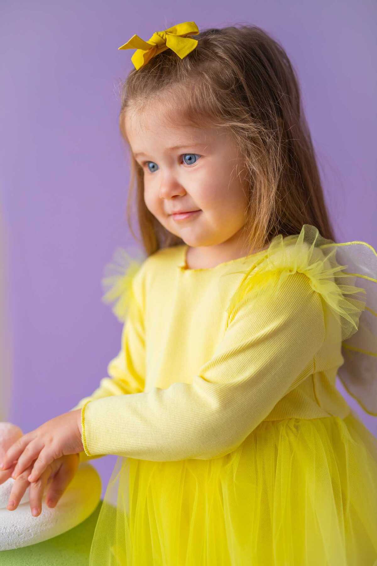 Sarı Kanatlı Kız Çocuk Elbise