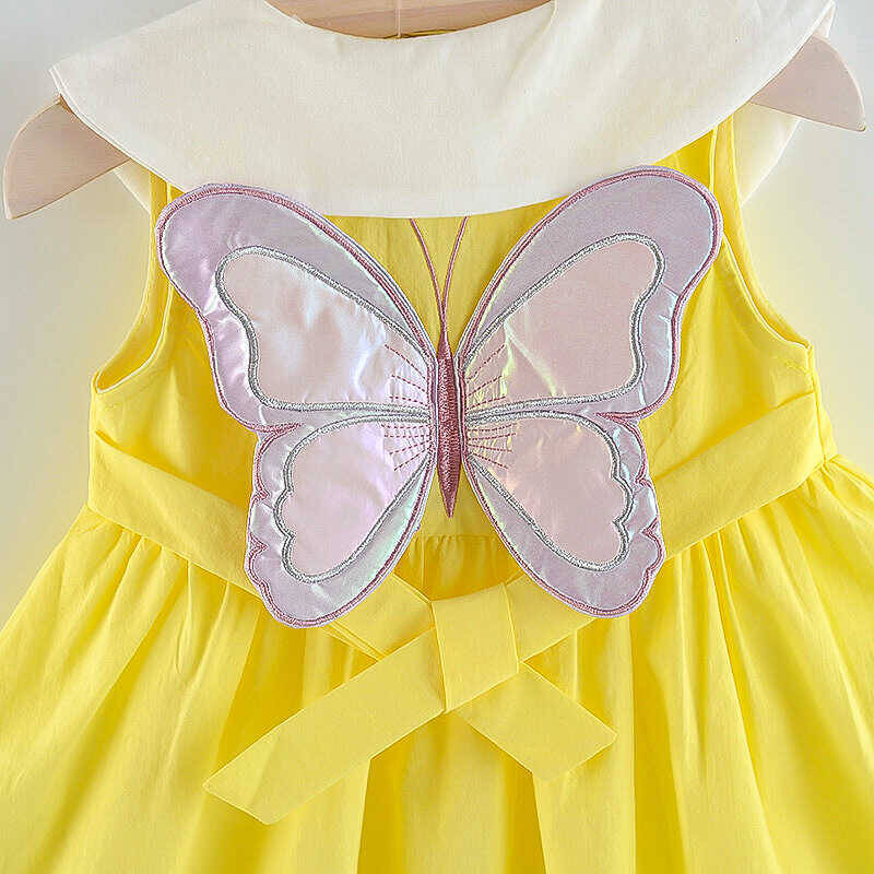 Sarı Kelebek Kanatlı Elbise - Thumbnail