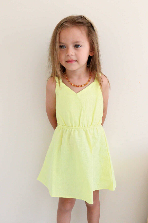 SSY22 - Sarı Sırtı Fiyonklu Kız Çocuk Elbise