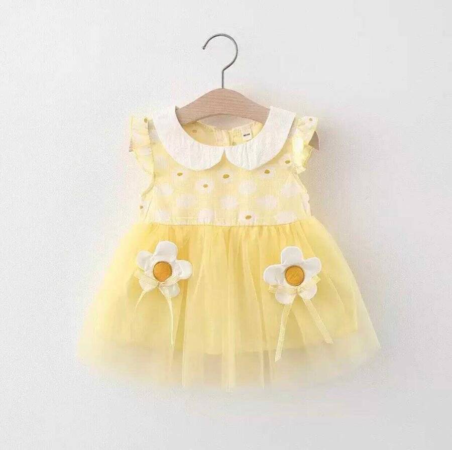 SUM211 - Sarı Tül Bebe Yaka Elbise