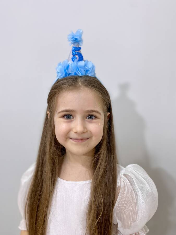 Simli Huni Lila Tül Çiçekli Kumaş Kaplamalı Doğum Günü Tacı Yaş Seçiniz. - Thumbnail