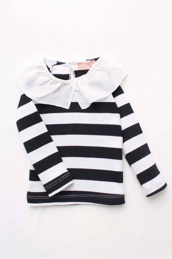 FW21 - Siyah Çizgili Kız Çocuk Uzun Kollu Fitilli T-shirt (1)