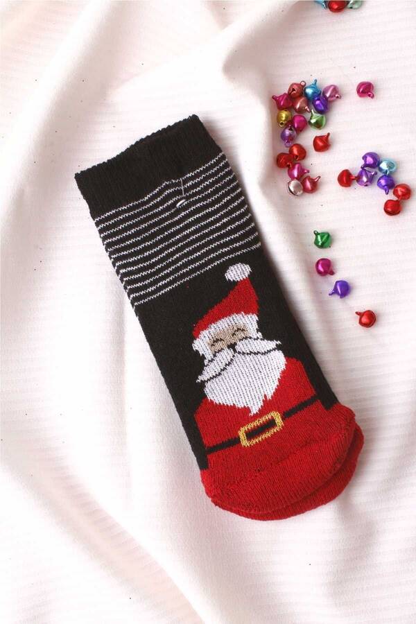 FW22 - Siyah Çizgili Noel Baba Çocuk Çorap