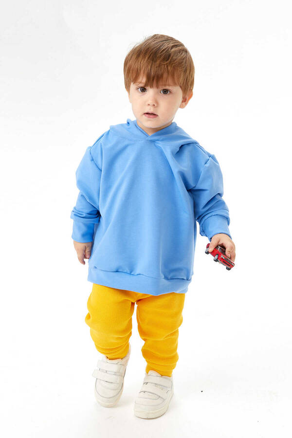 FW21 - Tavşan Kulak Kapüşonlu Mavi Çocuk Sweatshirt