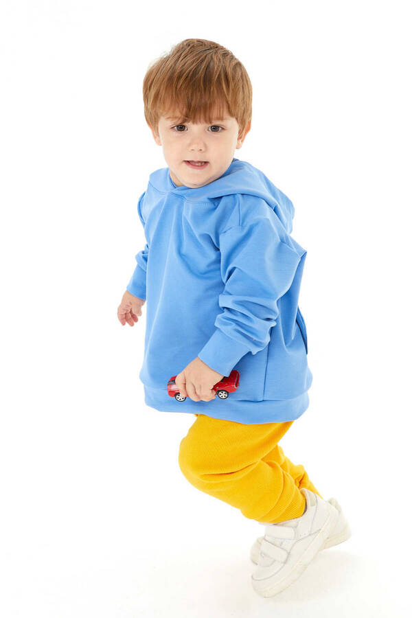 FW21 - Tavşan Kulak Kapüşonlu Mavi Çocuk Sweatshirt (1)