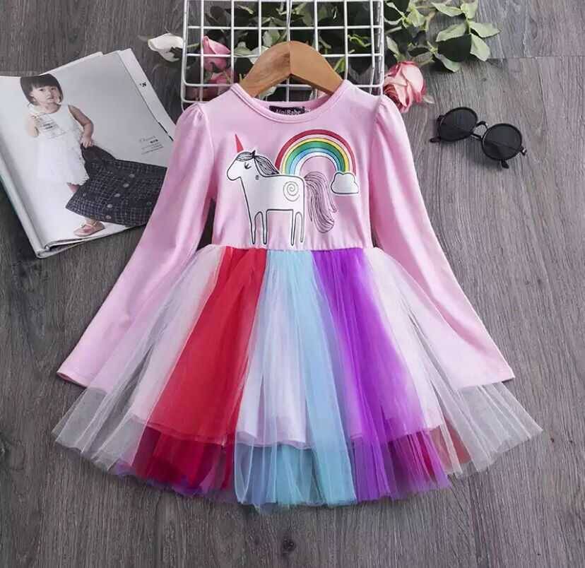 TEKLEME - Unicorn Desenli Renkli Tüllü Elbise
