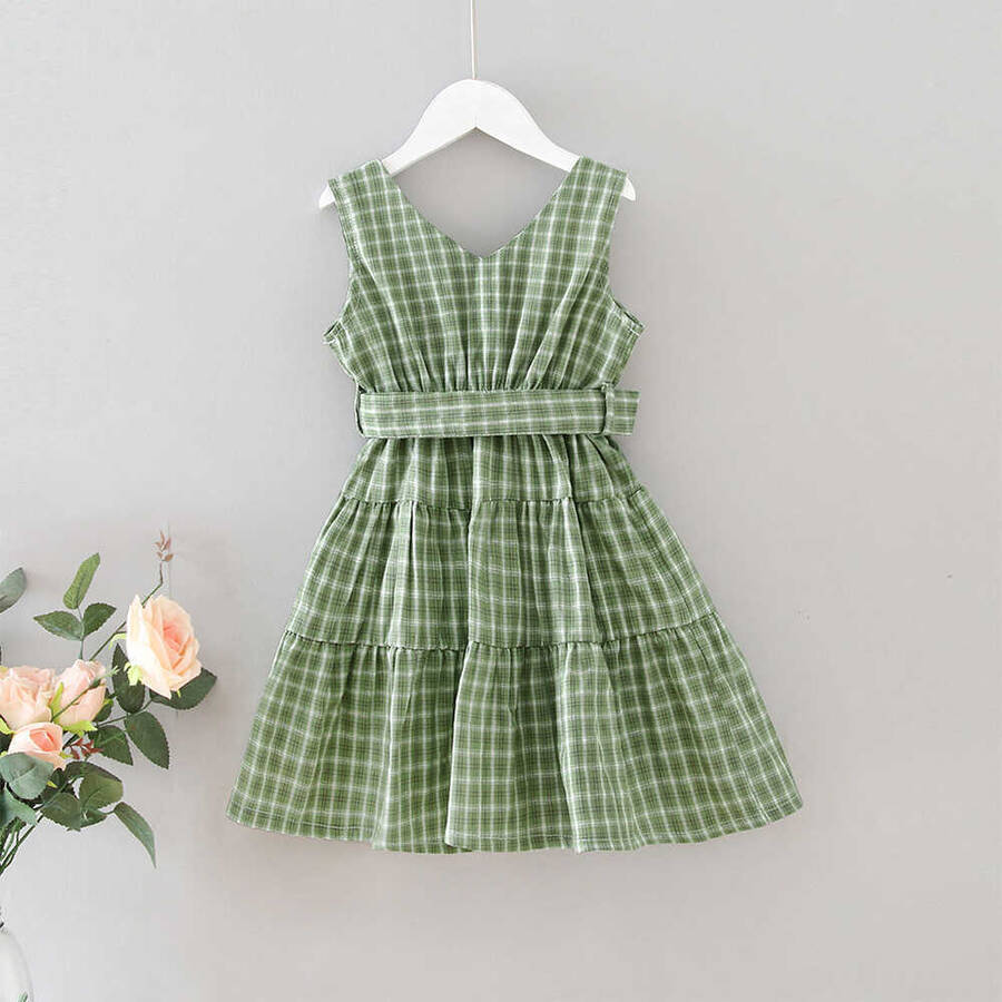 Yeşil Pötikareli Askılı Elbise - Thumbnail