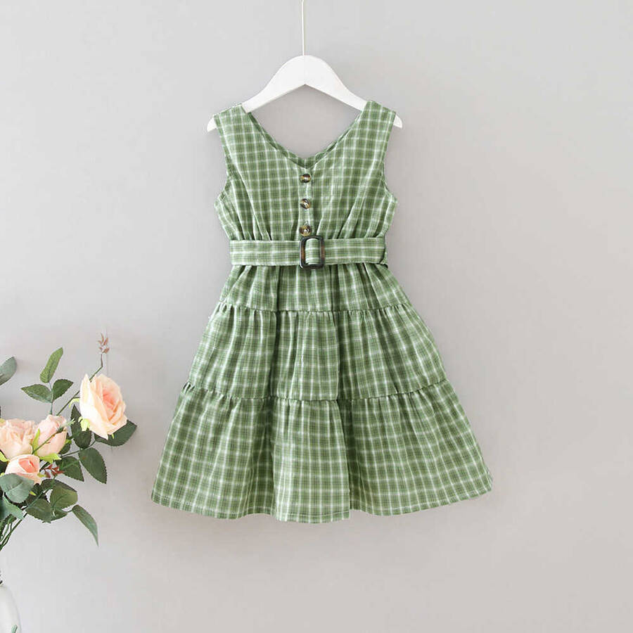 Yeşil Pötikareli Askılı Elbise - Thumbnail